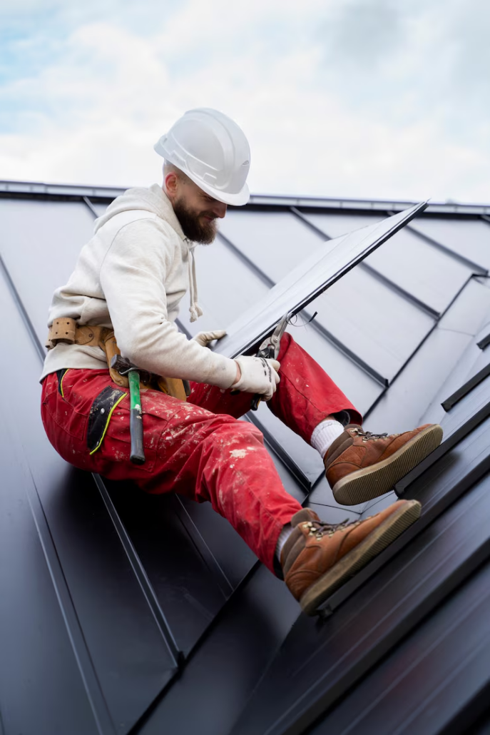 A licensed professional working on the repair of a roof. To get an estimate, reach out to us today.