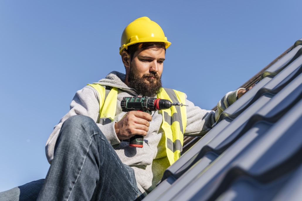Certified roofing experts installing a residential rooftop. Get your free estimate today by reaching out to us.