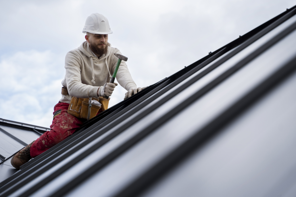 Licensed and certified roofers working on the construction of a roof. Get your free estimate today.
