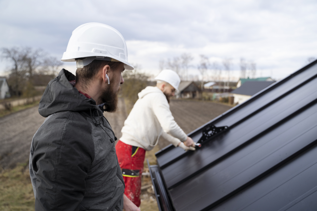 Certified roofing experts installing a roof with precision and care. Receive your free estimate from us today.
